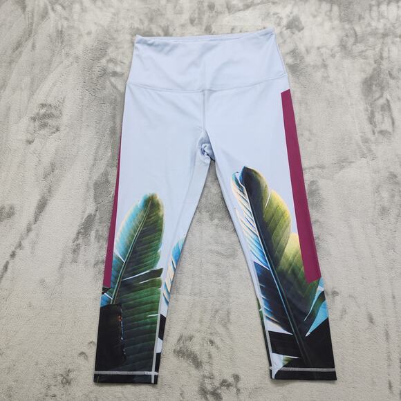 Zella Pants Women M Pure Crop Vision Print Active High Rise Leggings Palm Leaves - Picture 1 of 11